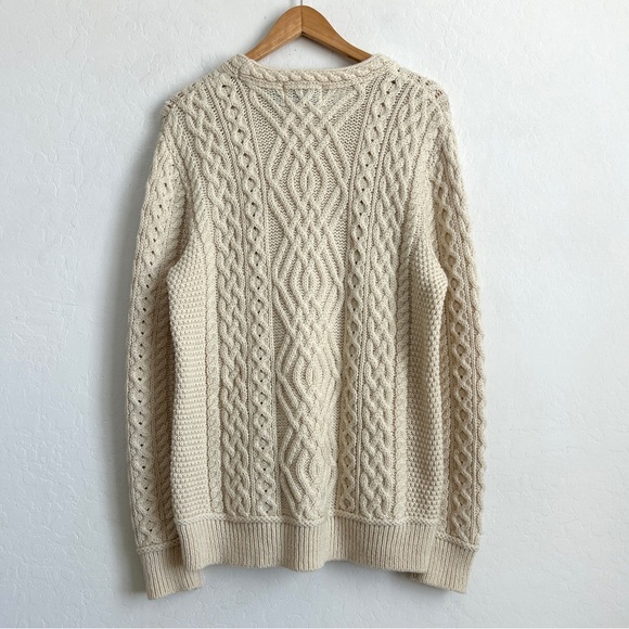 Aran Crafts Sweater Women XL Chunky Cable Knit Merino Wool Pockets Natural White - Picture 6 of 8